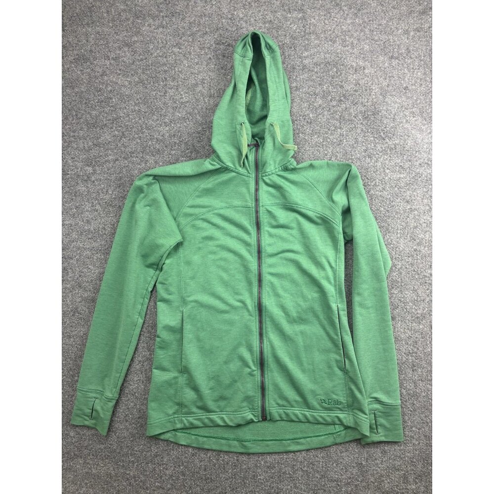 Rab Top-Out Hoody  Womens Medium Green Full Zip High Neck Raglan Stretch